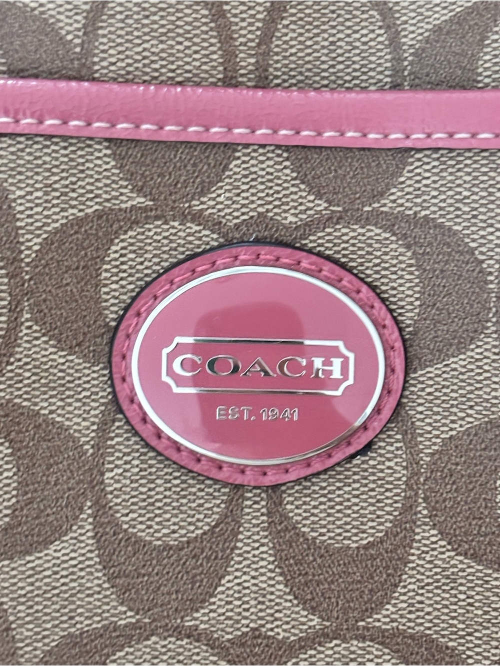 Coach Signature Peyton Tote with Pink Trim Canvas Purse Handbag - Picture 4 of 16